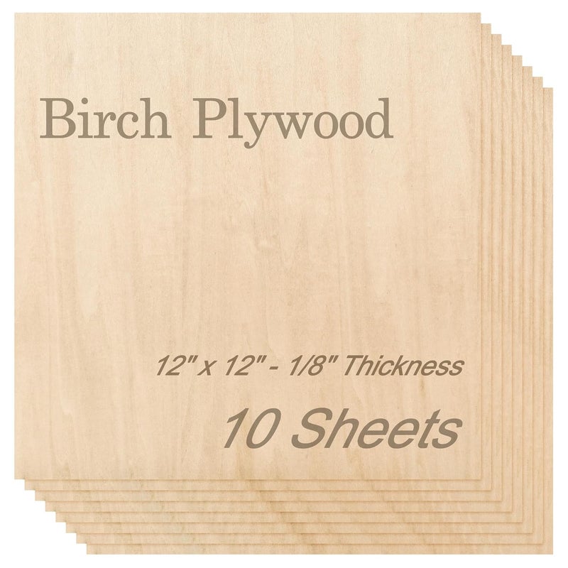 TX liteart Baltic Birch Plywood - 1/8 Inch Thickness - 12" x 12" Square Wood Sheets for Laser Cutting, CNC Cutting and Crafts - Pack of 10 - Image 1